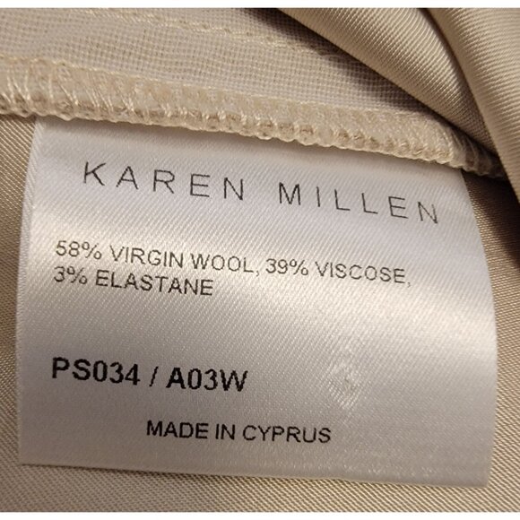 KAREN MILLEN Dress Pants England Beige Wool Blend Trouser Flared Womens Sz 8 EUC - Picture 8 of 9